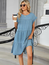 Load image into Gallery viewer, Tiered Round Neck Short Sleeve Denim Dress