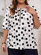 Load image into Gallery viewer, Plus Size Polka Dot Round Neck Half Sleeve Blouse