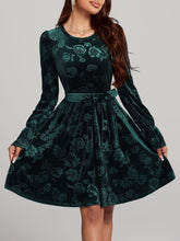 Load image into Gallery viewer, Tied Flower Print Round Neck Flounce Sleeve Dress