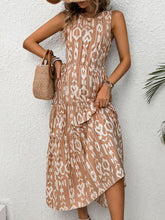 Load image into Gallery viewer, Frill Cutout Printed Round Neck Sleeveless Dress