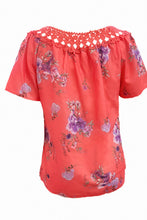 Load image into Gallery viewer, Full Size Printed Tie Neck Short Sleeve Blouse