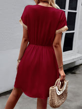 Load image into Gallery viewer, Devine Contrast Trim V-Neck Short Sleeve Mini Dress