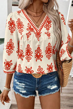 Load image into Gallery viewer, Printed V-Neck Three-Quarter Sleeve Blouse