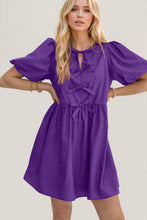 Load image into Gallery viewer, Oh Bow Ruched Puff Sleeve Mini Dress