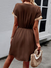Load image into Gallery viewer, Devine Contrast Trim V-Neck Short Sleeve Mini Dress