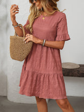 Load image into Gallery viewer, Mandy Ruffled Ruched Round Neck Half Sleeve Dress