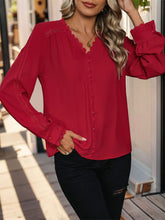 Load image into Gallery viewer, Lace Detail V-Neck Long Sleeve Blouse