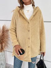 Load image into Gallery viewer, Fuzzy Button Up Hooded Jacket