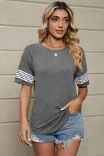 Load image into Gallery viewer, Striped Round Neck Short Sleeve T-Shirt