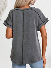Load image into Gallery viewer, Exposed Seam V-Neck Short Sleeve Top