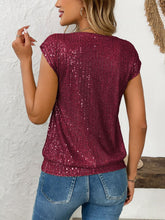 Load image into Gallery viewer, Sequin V-Neck Cap Sleeve Top