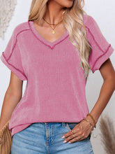 Load image into Gallery viewer, Exposed Seam V-Neck Short Sleeve Top