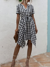 Load image into Gallery viewer, Plaid Notched Short Sleeve Dress
