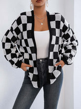 Load image into Gallery viewer, Checkered Open Front Long Sleeve Cardigan