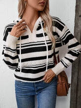 Load image into Gallery viewer, Drawstring Striped Long Sleeve Hooded Sweater