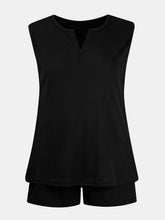 Load image into Gallery viewer, Full Size Waffle-Knit Notched Top and Shorts Set