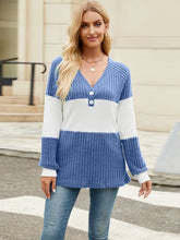 Load image into Gallery viewer, Color Block V-Neck Long Sleeve T-Shirt