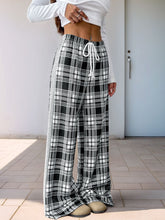 Load image into Gallery viewer, Perfee Drawstring Plaid Wide Leg Pants