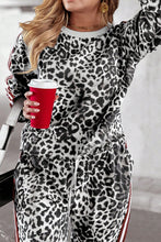 Load image into Gallery viewer, Plus Size Leopard Round Neck Top and Pants Set