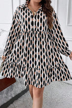 Load image into Gallery viewer, Plus Size Printed Johnny Collar Long Sleeve Dress