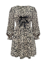 Load image into Gallery viewer, Leopard V-Neck Flounce Sleeve Dress