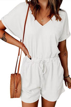 Load image into Gallery viewer, Full Size Drawstring V-Neck Short Sleeve Romper