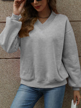 Load image into Gallery viewer, V-Neck Long Sleeve Dropped Shoulder Sweatshirt