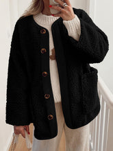 Load image into Gallery viewer, Contrast Button Up Sherpa Jacket with Pockets