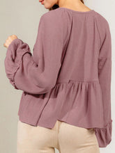 Load image into Gallery viewer, Notched Balloon Sleeve Peplum Blouse