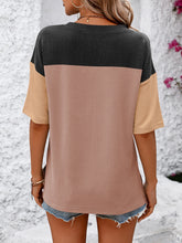 Load image into Gallery viewer, Color Block Round Neck Half Sleeve T-Shirt