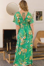 Load image into Gallery viewer, ODDI Full Size Floral Smocked Tied Back Maxi Dress