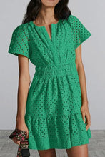 Load image into Gallery viewer, Eyelet Notched Short Sleeve Mini Dress