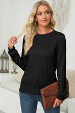 Load image into Gallery viewer, Textured Round Neck Long Sleeve Blouse