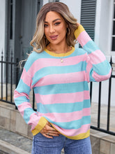 Load image into Gallery viewer, Striped Round Neck Dropped Shoulder Sweater