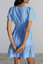 Load image into Gallery viewer, Eyelet Notched Short Sleeve Mini Dress