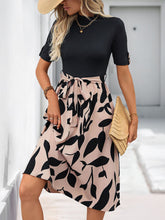 Load image into Gallery viewer, Perfee Tied Printed Mock Neck Short Sleeve Dress