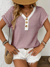 Load image into Gallery viewer, Striped V-Neck Short Sleeve T-Shirt