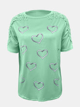 Load image into Gallery viewer, Full Size Lace Detail Heart Round Neck Short Sleeve Top