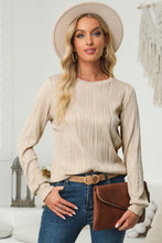 Load image into Gallery viewer, Textured Round Neck Long Sleeve Blouse