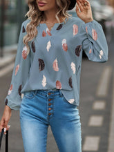 Load image into Gallery viewer, Feather Print Notched Balloon Sleeve Top