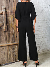 Load image into Gallery viewer, Tied V-Neck Half Sleeve Wide Leg Jumpsuit