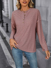 Load image into Gallery viewer, Eyelet Round Neck Long Sleeve Top