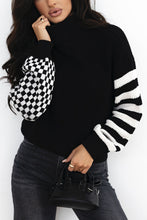 Load image into Gallery viewer, Striped & Checkered Turtleneck Dropped Shoulder Sweater