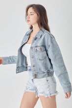 Load image into Gallery viewer, RISEN Full Size Button Down Cropped Denim Jacket