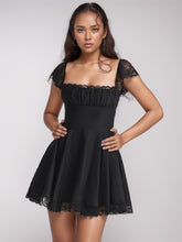 Load image into Gallery viewer, Lace Detail Square Neck Cap Sleeve Mini Dress