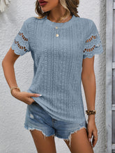 Load image into Gallery viewer, Full Size Eyelet Round Neck Short Sleeve Top