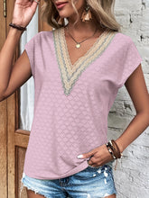 Load image into Gallery viewer, Eyelet V-Neck Cap Sleeve Blouse