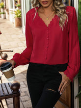 Load image into Gallery viewer, Lace Detail V-Neck Long Sleeve Blouse