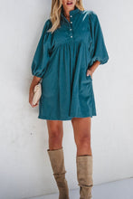 Load image into Gallery viewer, Corduroy Quarter Snap Three-Quarter Sleeve Dress