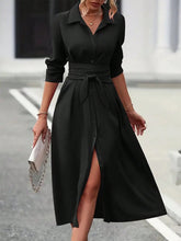 Load image into Gallery viewer, Collared Neck Long Sleeve Midi Shirt Dress